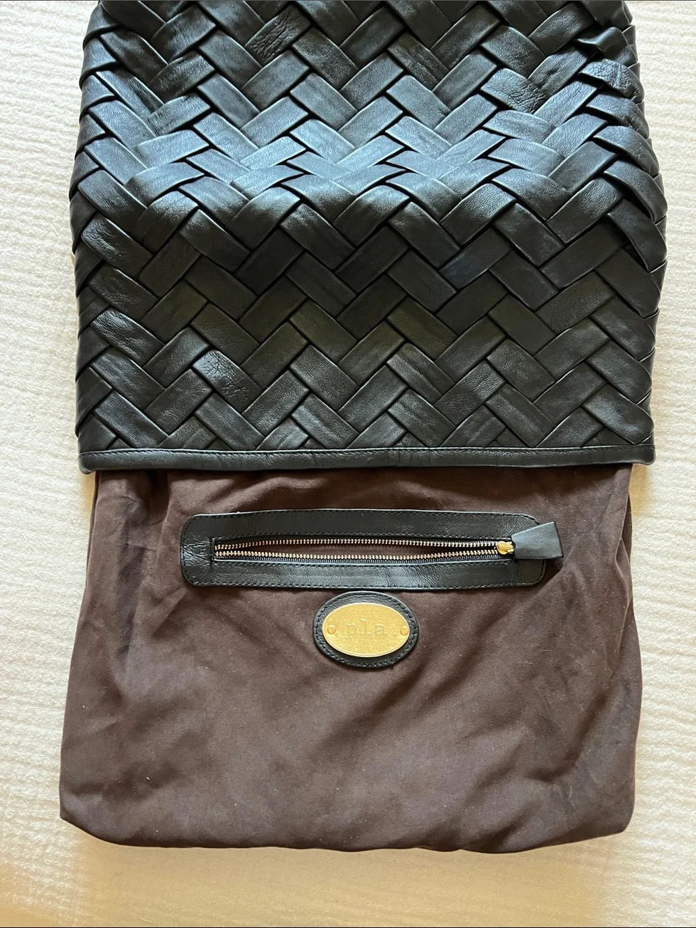 Woven Leather Clutch  - Black & Nude